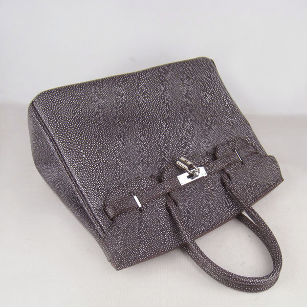 High Quality Fake Hermes Birkin 35CM Pearl Veins Leather Bag Dark Coffee 6089 - Click Image to Close
